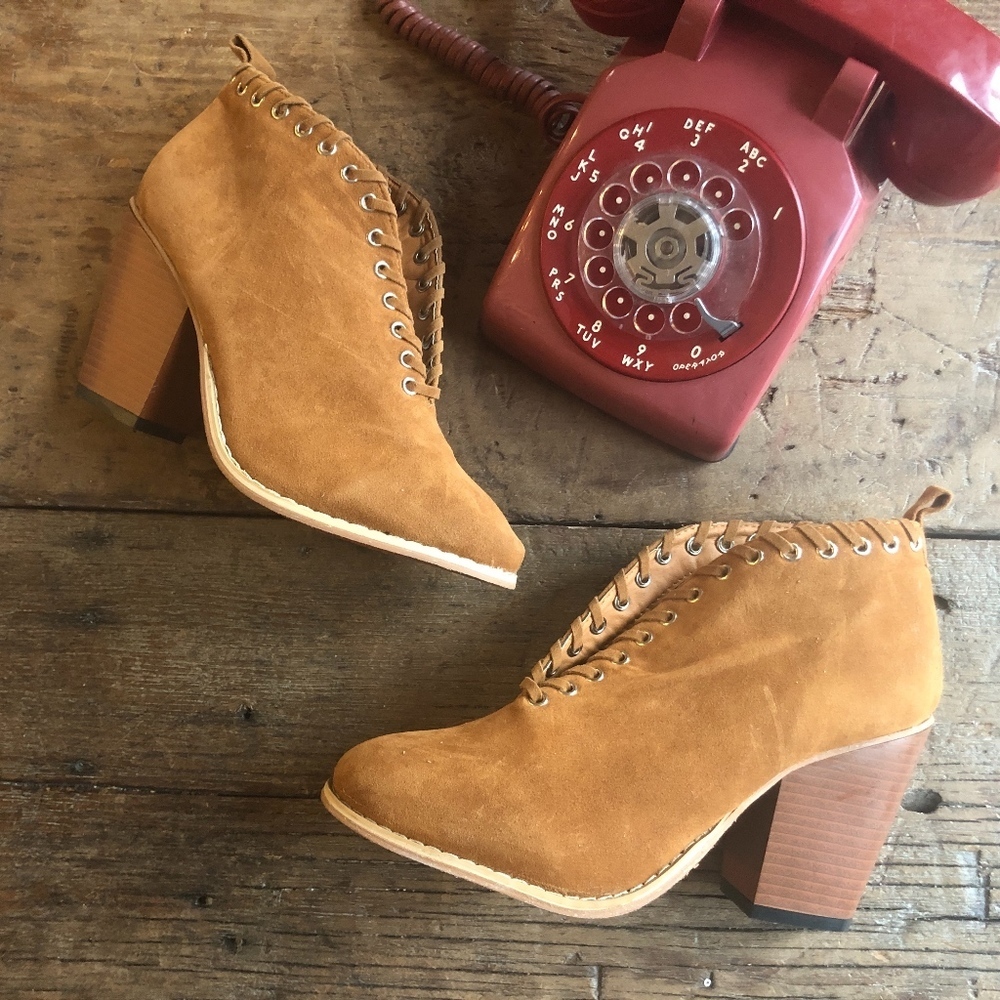 Sould Out Camel Colored Faux Suede Booties 8